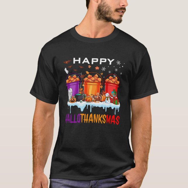 Fröhliche Hallothanksgiving-Hähnchen-Nuggets Hallo T-Shirt (Vorderseite)