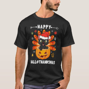Fröhliche Hallothanksgiving Katze Truthahn Katze E T-Shirt