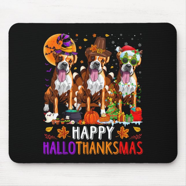 Fröhliche Hallothanksmas Boxer Hund Halloween Weih Mousepad (Vorne)