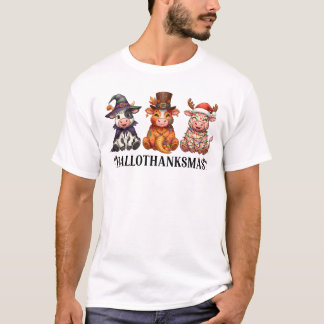Fröhliche Hallothanksmas Highland-Kuh T-Shirt