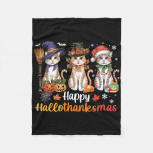Fröhliche Hallothanksmas Katzen Halloween Erntedan Fleecedecke