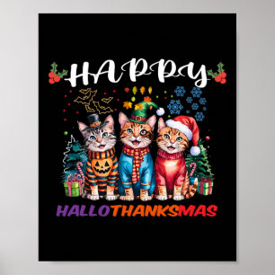 Fröhliche Hallothanksmas Katzen Halloween Erntedan Poster