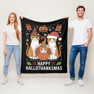 Fröhliche Hallothanksmas Katzen Halloween Weihnach Fleecedecke