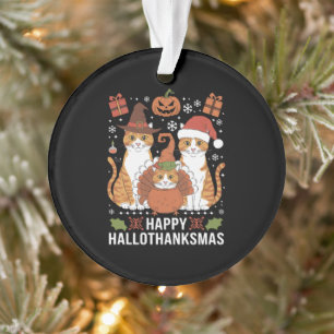 Fröhliche Hallothanksmas Katzen Halloween Weihnach Ornament