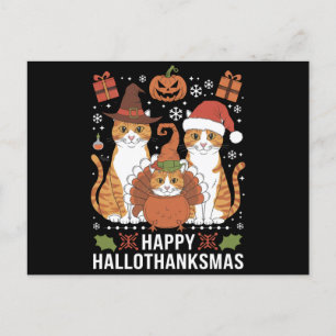 Fröhliche Hallothanksmas Katzen Halloween Weihnach Postkarte