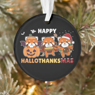Fröhliche Hallothanksmas Pandas Weihnachten Roter Ornament