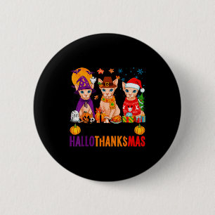 Fröhliche Hallothanksmas Sphynx Katzen Halloween D Button