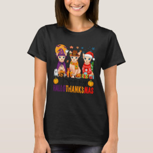 Fröhliche Hallothanksmas Sphynx Katzen Halloween T T-Shirt