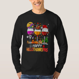 Fröhliche Hallothanksmas Weingläser Hexe Santa Hut T-Shirt