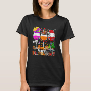 Fröhliche Hallothanksmas Weingläser Hexe Santa Hut T-Shirt