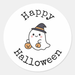 Fröhliche Halloween-Aufkleber mit süßem Geist Runder Aufkleber