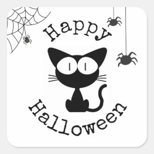 Fröhliche Halloween-Aufkleber - Süße schwarze Katz Quadratischer Aufkleber