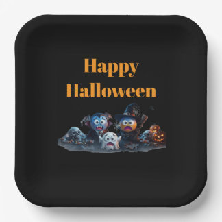 Fröhliche Halloween-Emoji-Servietten. Pappteller