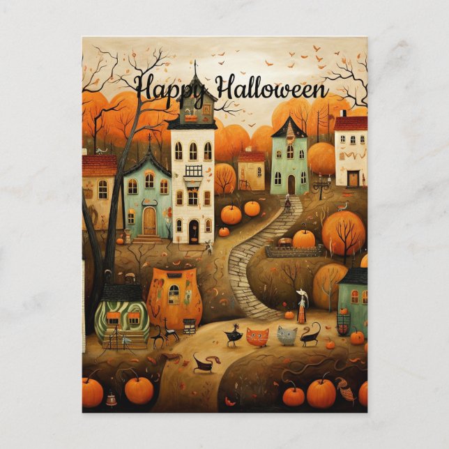 Fröhliche Halloween-Farbbildillustration Postkarte (Vorderseite)
