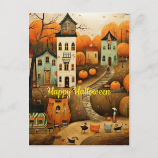 Fröhliche Halloween-Farbbildillustration Postkarte