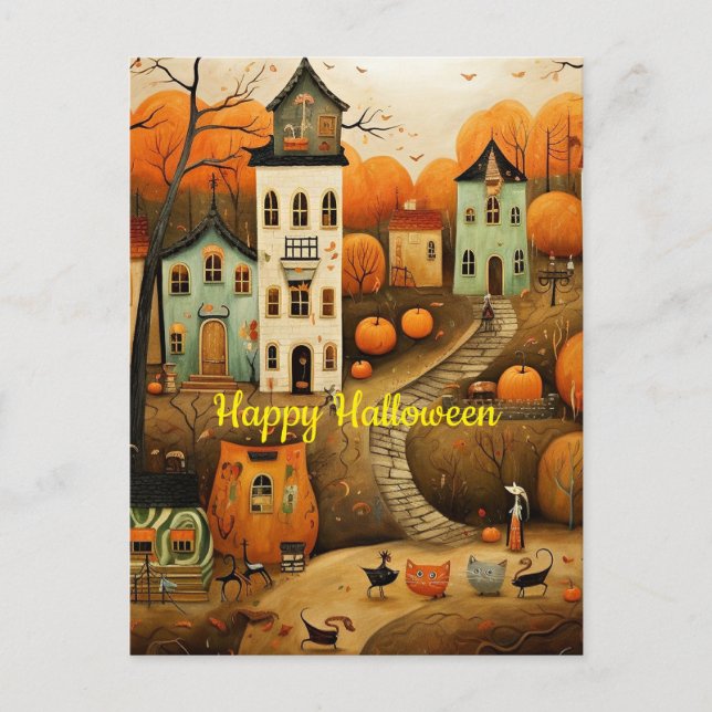 Fröhliche Halloween-Farbbildillustration Postkarte (Vorderseite)