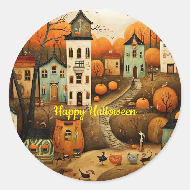 Fröhliche Halloween-Farbbildillustration Runder Aufkleber (Vorderseite)