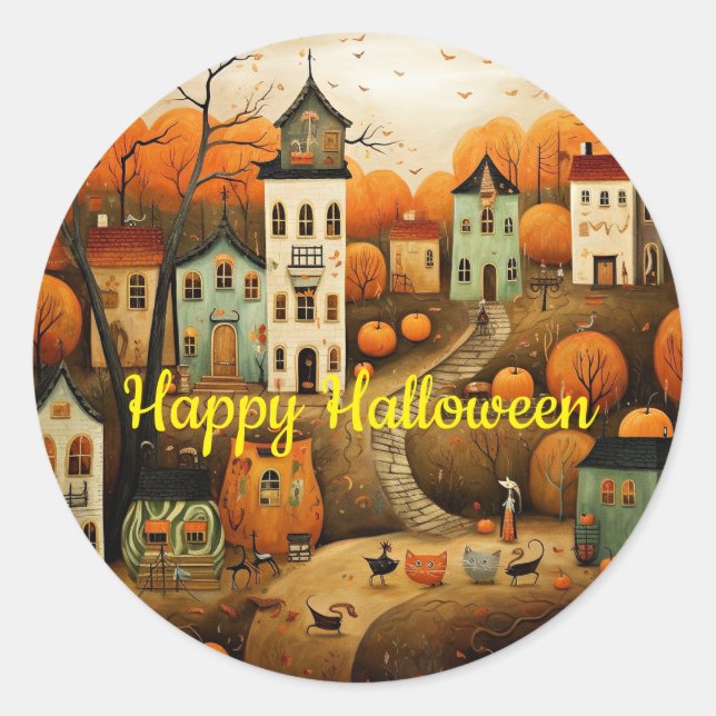 Fröhliche Halloween-Farbbildillustration Runder Aufkleber (Vorderseite)