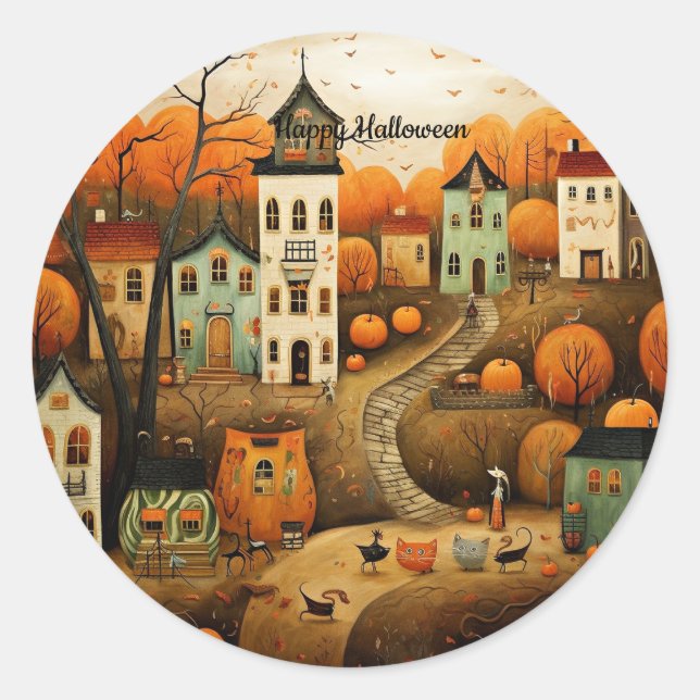 Fröhliche Halloween-Farbbildillustration Runder Aufkleber (Vorderseite)