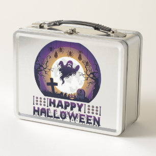 Fröhliche Halloween-Geister Fledermäuse Spinnen_1 Metall Brotdose