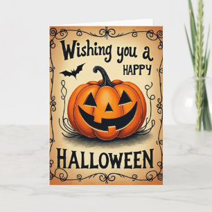 Fröhliche Halloween-Grinsen-Kürbis-Karte Karte