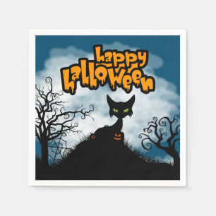 Fröhliche Halloween-Gruselkatzen-Party Serviette