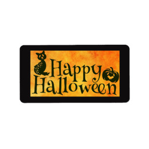 Fröhliche Halloween-Grüße Orange und Schwarz Adressaufkleber