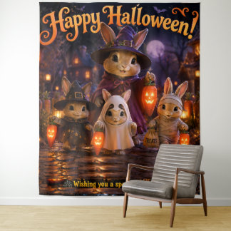 Fröhliche Halloween-Hasen/Hasenparty-Tapete Wandteppich