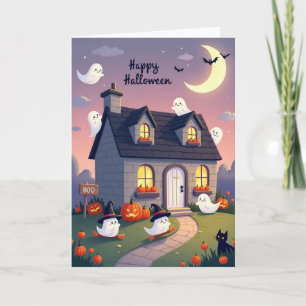 Fröhliche Halloween-Häuschen-Karte Karte