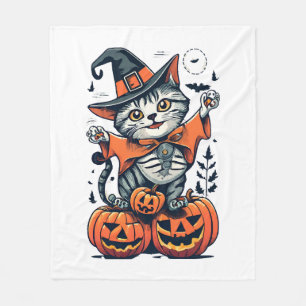 Fröhliche Halloween Hexenkatze Fleecedecke