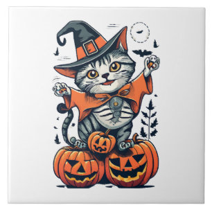 Fröhliche Halloween Hexenkatze Fliese