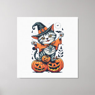Fröhliche Halloween Hexenkatze Leinwanddruck