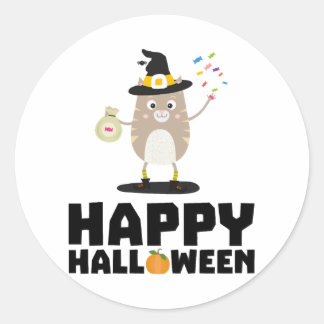 Fröhliche Halloween Hexenkatze Runder Aufkleber