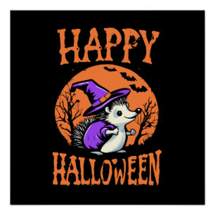 Fröhliche Halloween-Igel-Hexe Poster