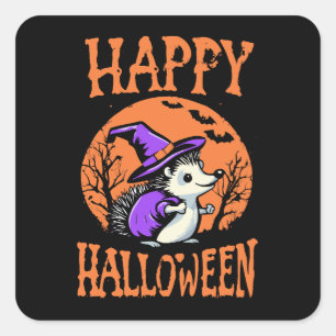 Fröhliche Halloween Igel Hexe Quadratischer Aufkleber