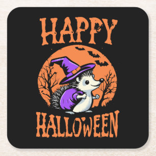 Fröhliche Halloween Igel Hexe Rechteckiger Pappuntersetzer
