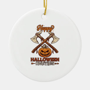 Fröhliche Halloween-Jagd gekreuzte Äxte Kürbis Run Keramik Ornament