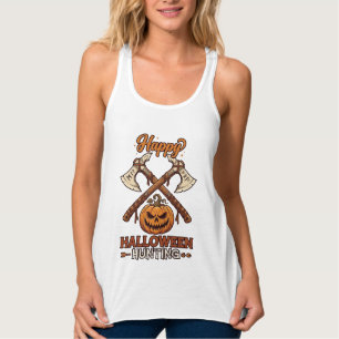 Fröhliche Halloween-Jagd gekreuzte Äxte Kürbis Run Tank Top