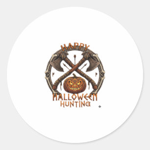 Fröhliche Halloween-Jagd Kürbis gekreuzte Äxte Kno Runder Aufkleber