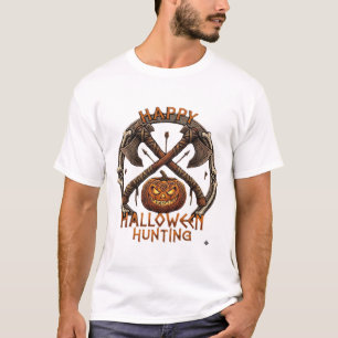 Fröhliche Halloween-Jagd Kürbis gekreuzte Äxte Kno T-Shirt