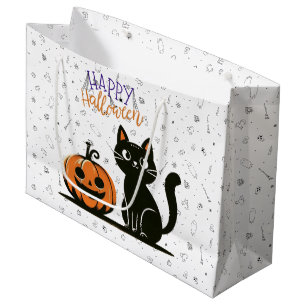 Fröhliche Halloween-Katze & Kürbis Große Geschenktüte