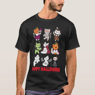 Fröhliche Halloween-Katzenfiguren Mumie Dracula Fl T-Shirt