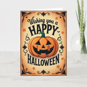 Fröhliche Halloween-Kürbis-Grinska-Karte Karte