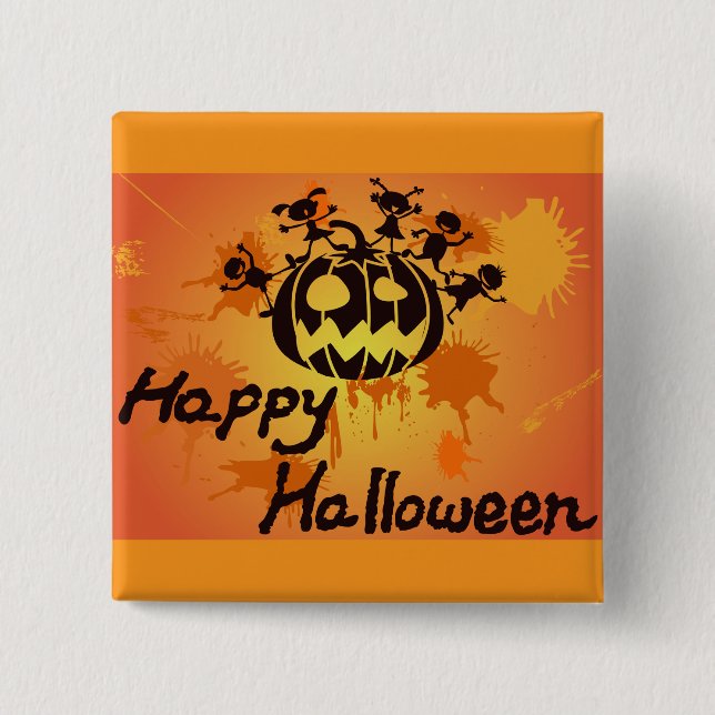 Fröhliche Halloween-Kürbis-Silhouetten-Illustratio Button (Vorderseite)