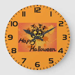 Fröhliche Halloween-Kürbis-Silhouetten-Illustratio Große Wanduhr