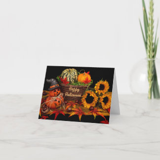 Fröhliche Halloween-Kürbisse und Sonnenblumen Karte