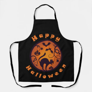 Fröhliche Halloween-Laterne schwarze Katze Spinnen Schürze