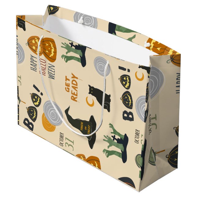 Fröhliche Halloween-Leckerei Große Geschenktüte (Rückseite Schrägansicht)
