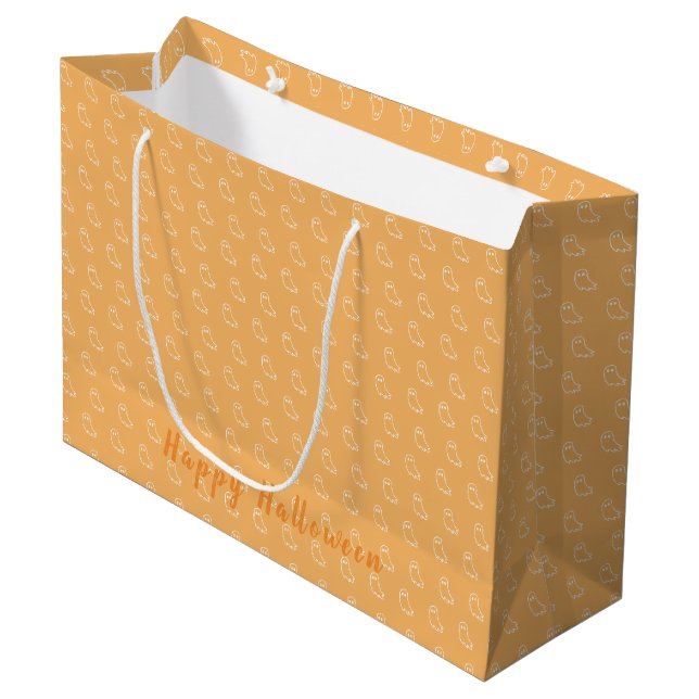 Fröhliche Halloween-Orange Große Geschenktasche Geschenktüte (Vorderseite Schrägansicht)