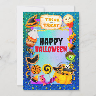 Fröhliche Halloween-Party voller Süßigkeiten oder  Einladung